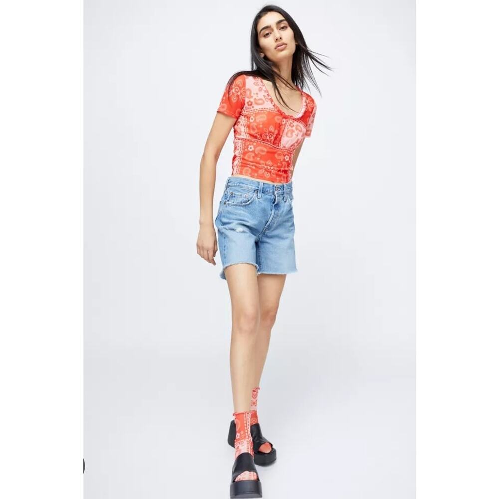 Lisa Says Gah Lana Print Red Paisley Mesh Top New Small